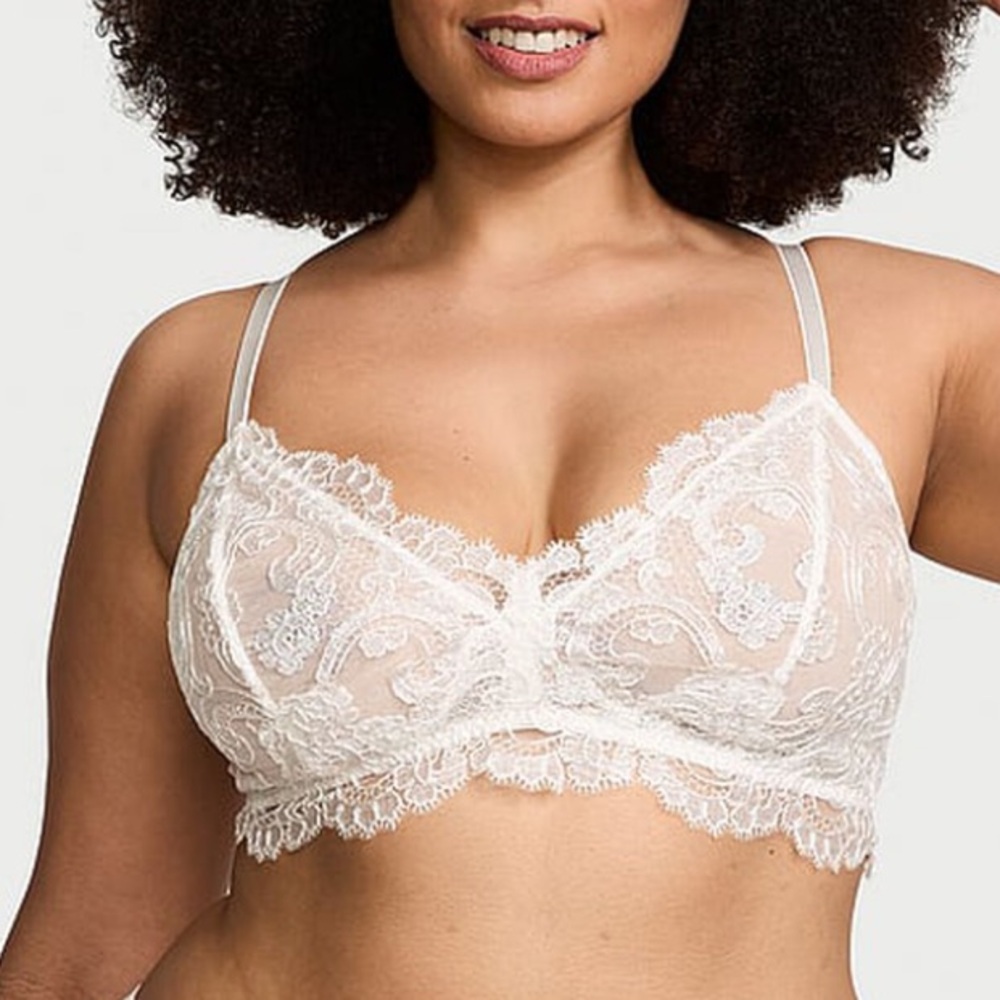 VICTORIA'S SECRET White lace Boho Floral Embroidery Bralette